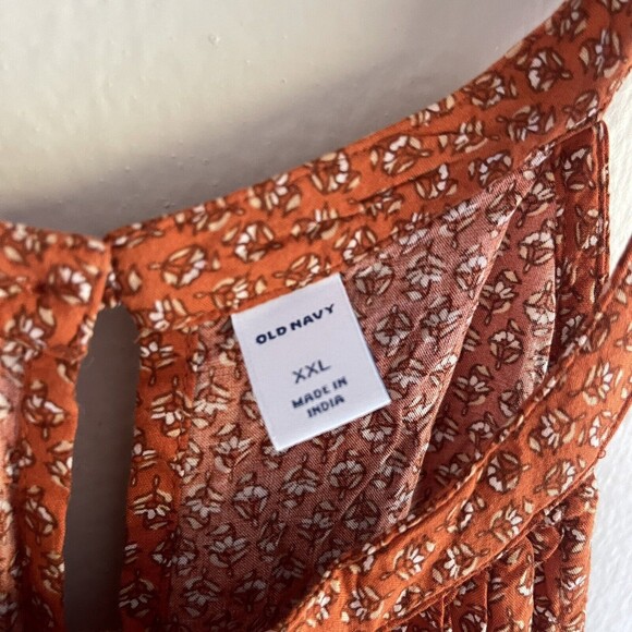 Old Navy Floral Halter Maxi Dress XXL Orange Sleeveless Tiered Flowy - Picture 11 of 12